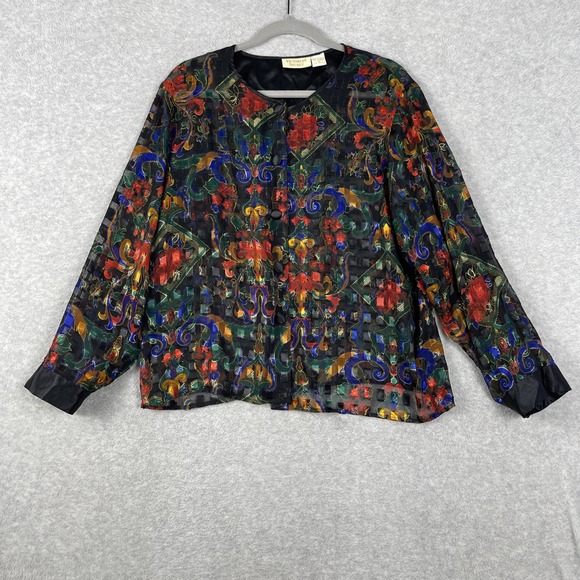 Victoria's Secret Tops - Victorias Secret Gold‎ Label Sheer Button Front Blouse Womens M Baroque Tapestry